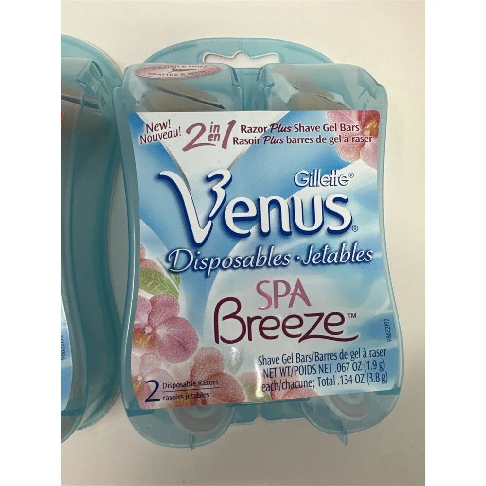 2 Packs of Gillette Venus Spa Breeze 2 in 1 Disposable Razor Plus Shave Gel Bars